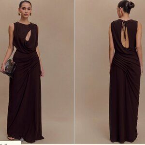 Oria Chiffon Maxi Dress - Cacao Brown - Size L